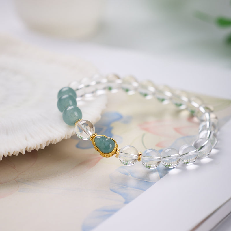 Clear Quartz & Faux Aquamarine Gourd Charm Bracelet