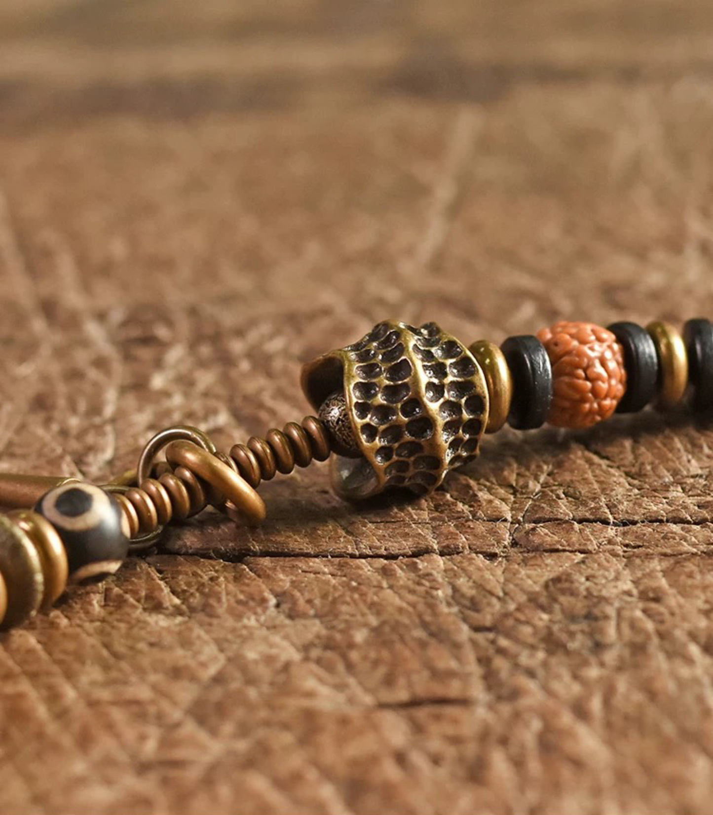 Handmade Rudraksha & Black Ebony Wood Wrap Bracelet