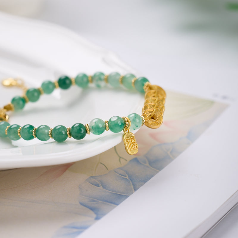 African Jade Five Emperors Coin Bracelet