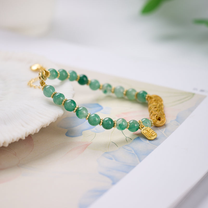 African Jade Five Emperors Coin Bracelet