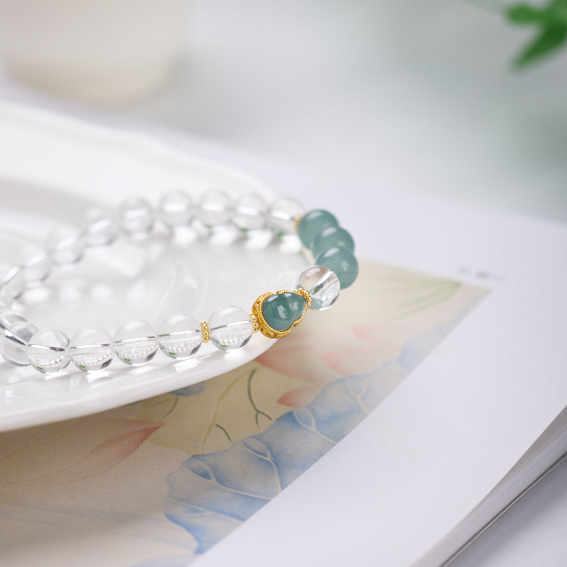 Clear Quartz & Faux Aquamarine Gourd Charm Bracelet