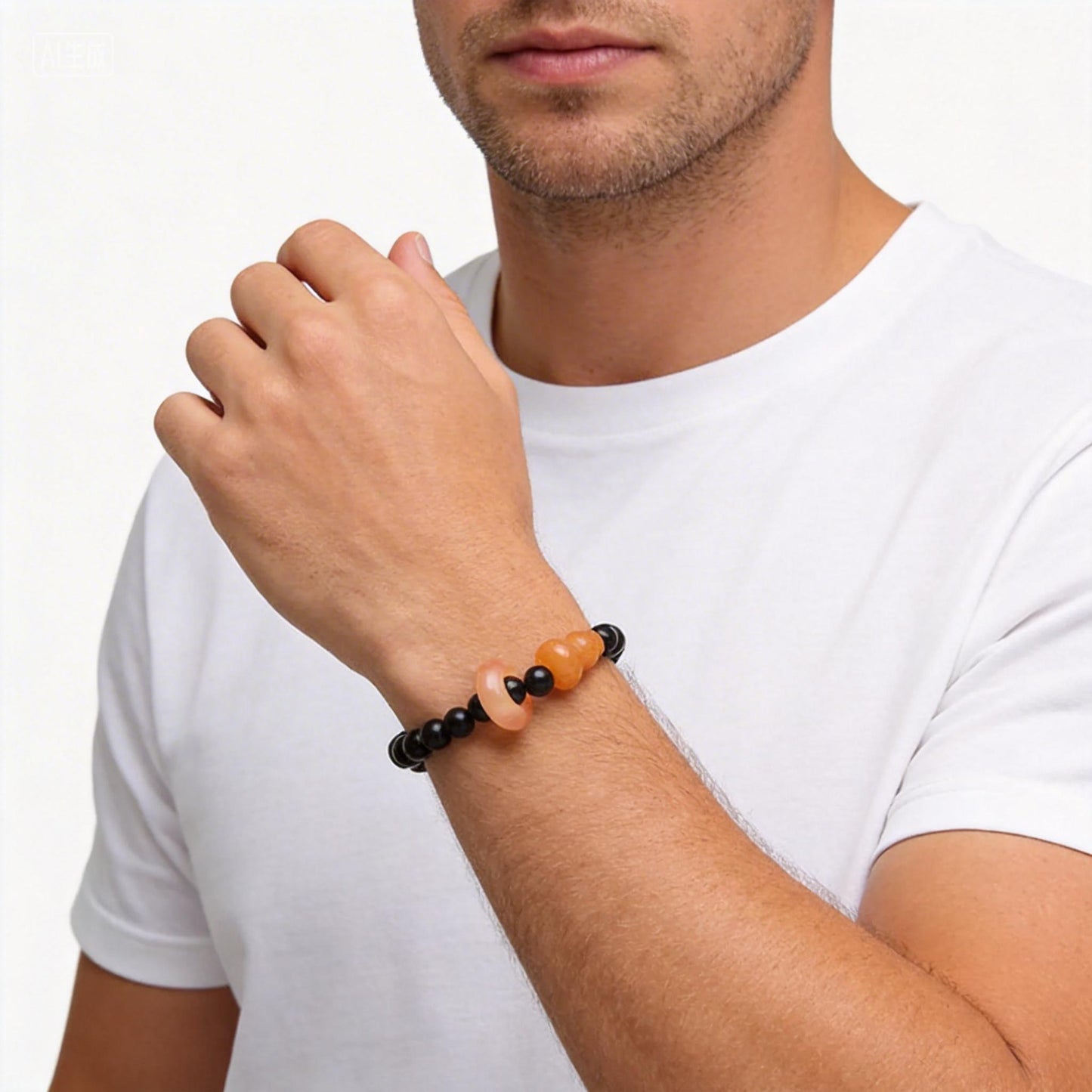 Sandalwood Bracelet with Gourd and Ring Charm