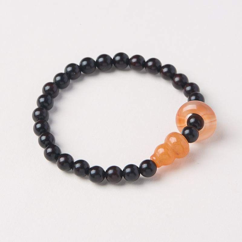 Sandalwood Bracelet with Gourd and Ring Charm