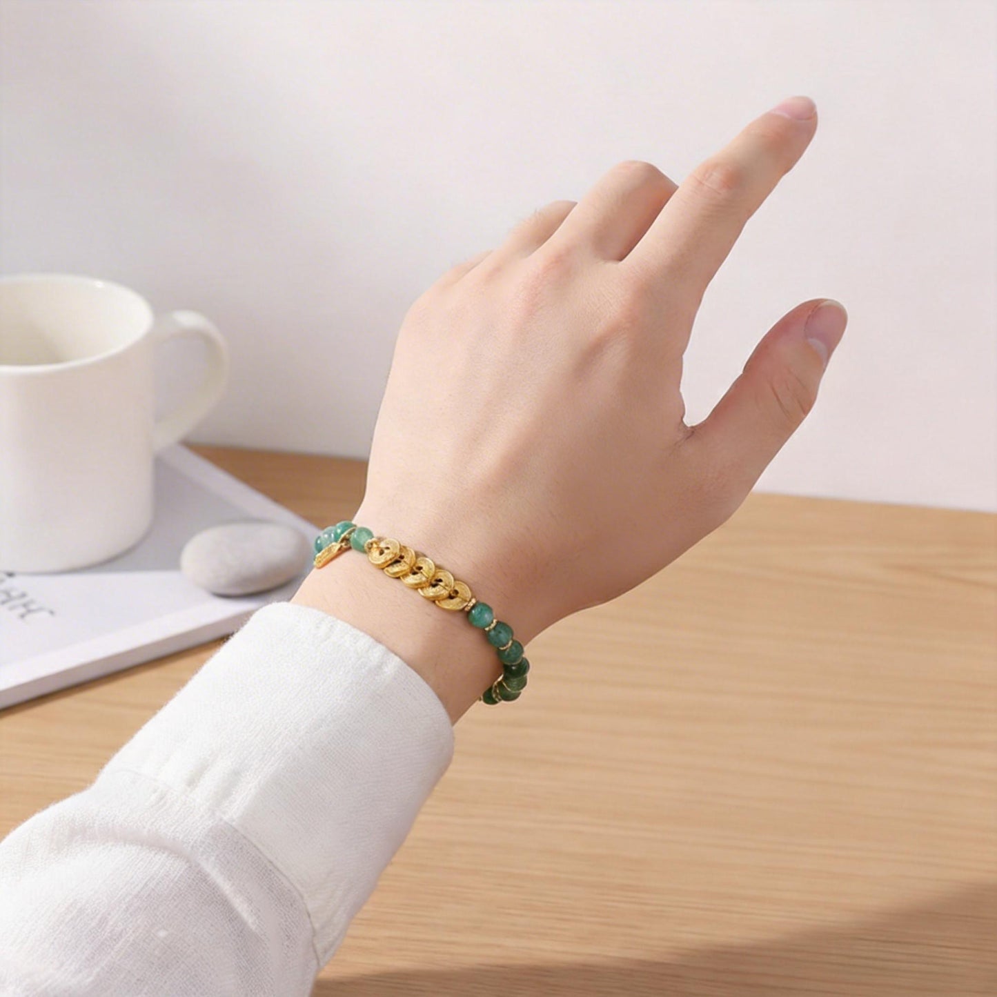 African Jade Five Emperors Coin Bracelet