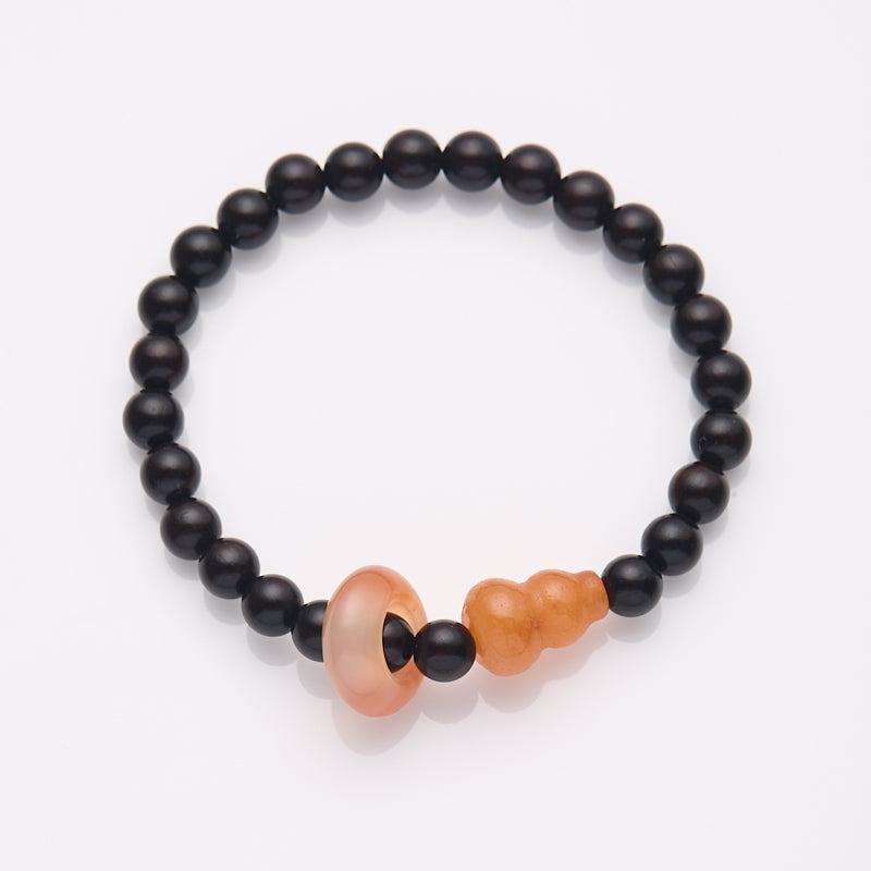 Sandalwood Bracelet with Gourd and Ring Charm
