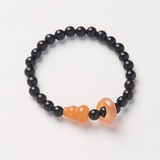 Sandalwood Bracelet with Gourd and Ring Charm
