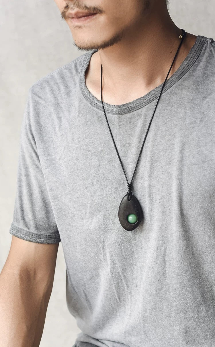 Black Ebony Pendant with Green Aventurine