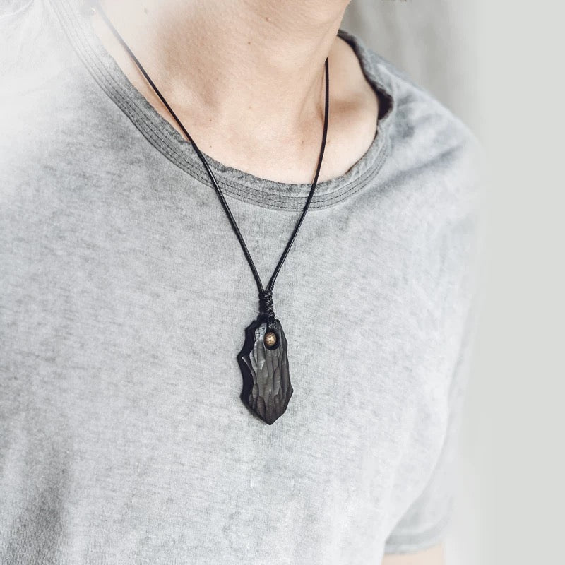 Black Ebony Wood Grain Bead Pendant
