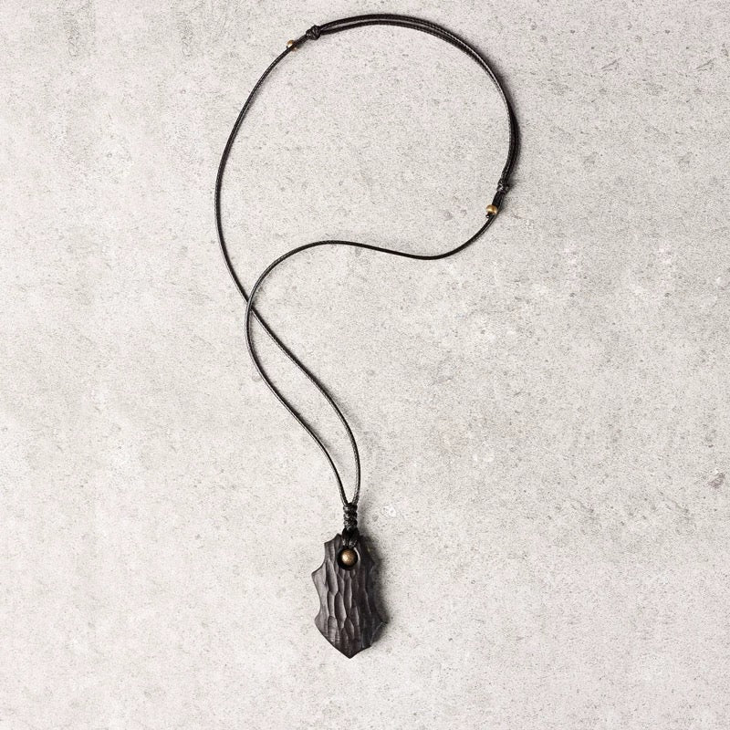 Black Ebony Wood Grain Bead Pendant