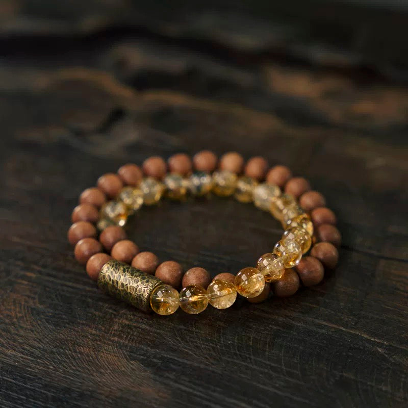 Natural Citrine & Red Sandalwood Beaded Bracelet