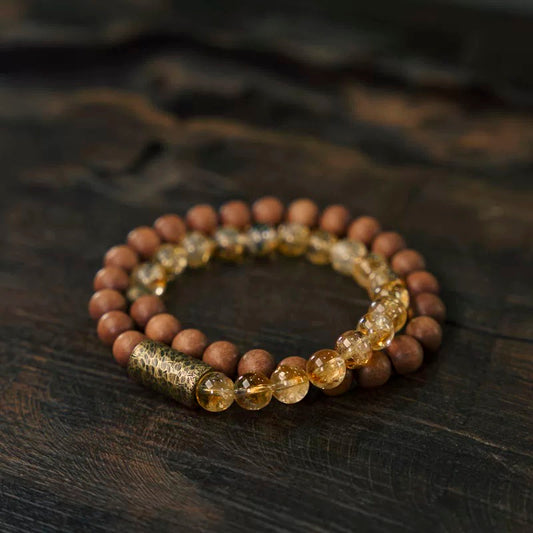 Natural Citrine & Red Sandalwood Beaded Bracelet