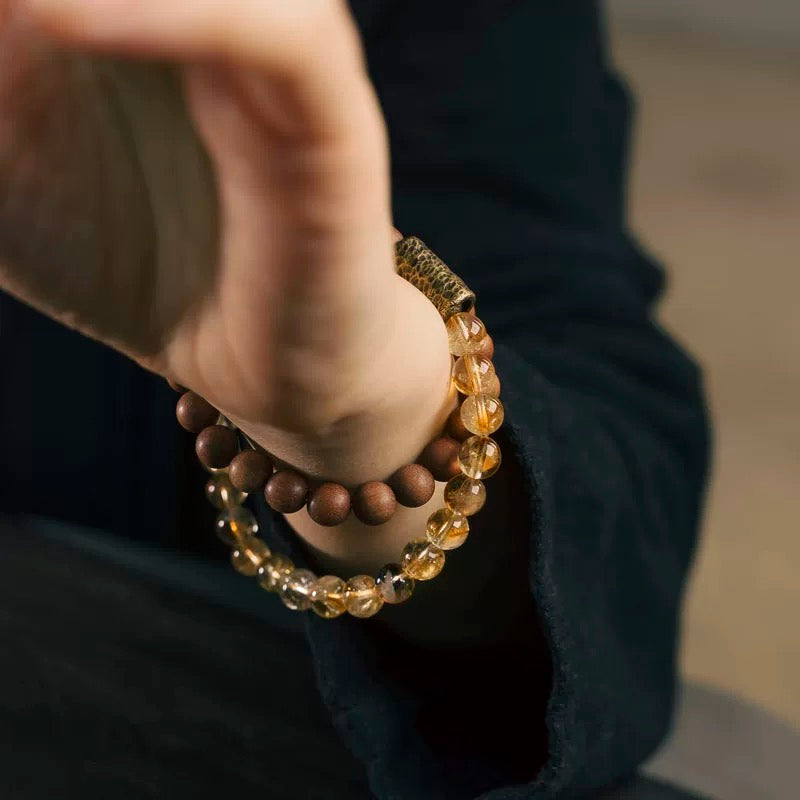 Natural Citrine & Red Sandalwood Beaded Bracelet