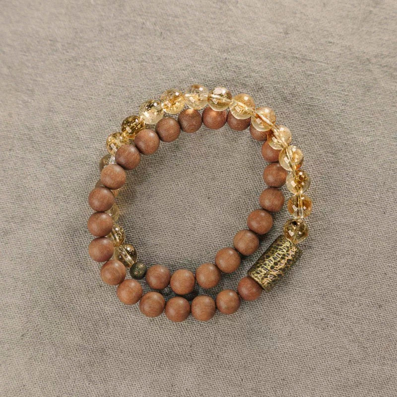 Natural Citrine & Red Sandalwood Beaded Bracelet