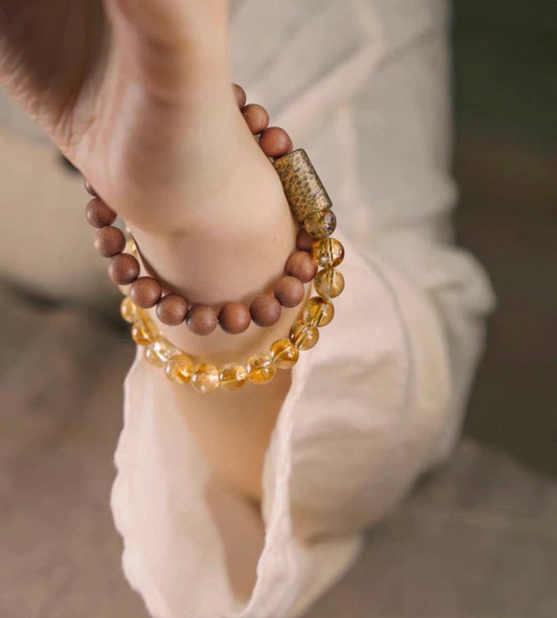 Natural Citrine & Red Sandalwood Beaded Bracelet