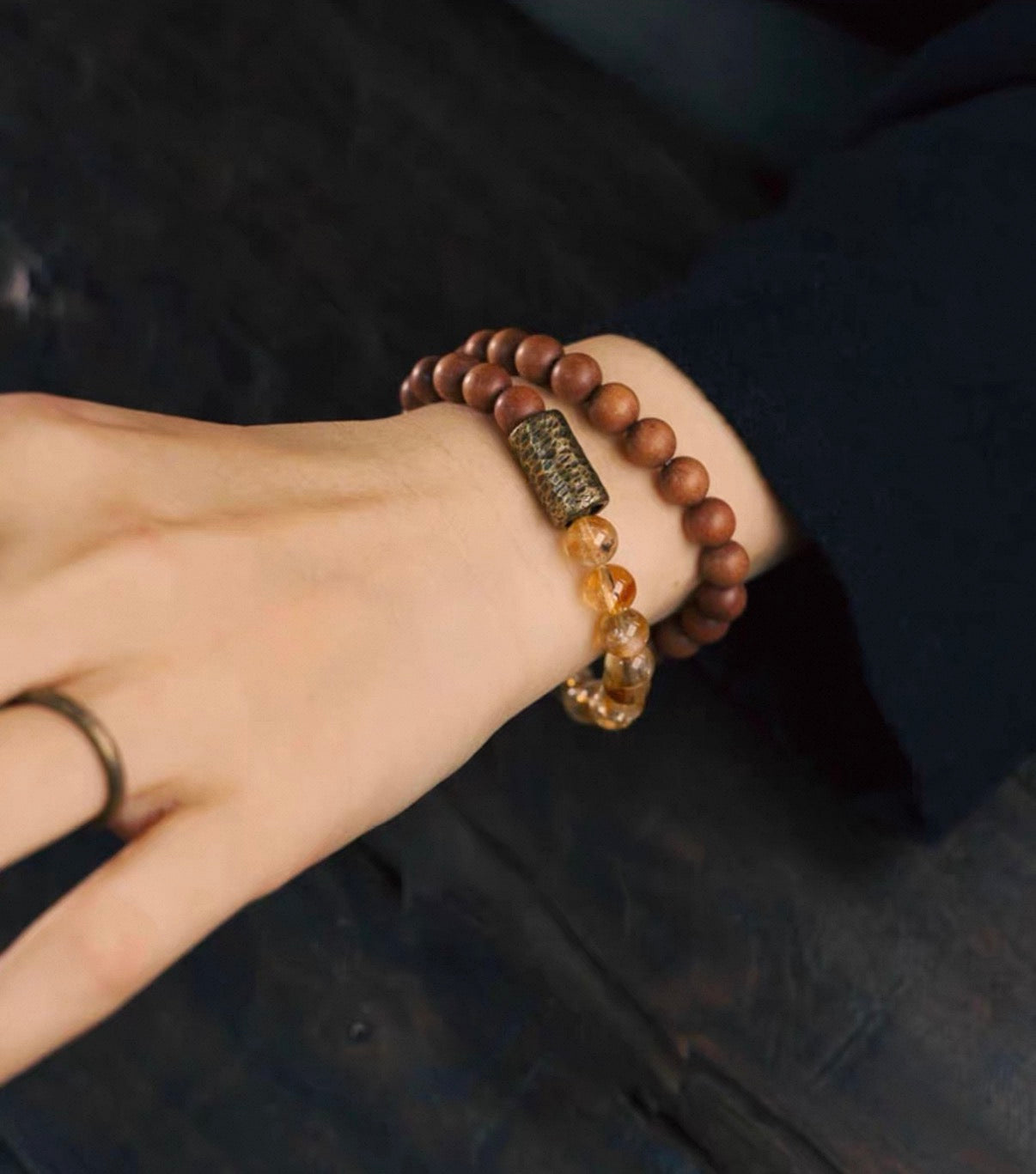 Natural Citrine & Red Sandalwood Beaded Bracelet