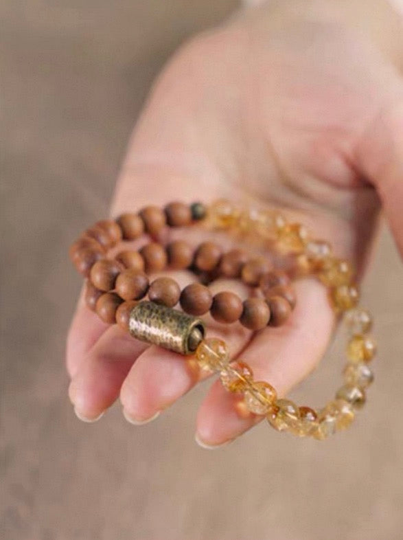 Natural Citrine & Red Sandalwood Beaded Bracelet