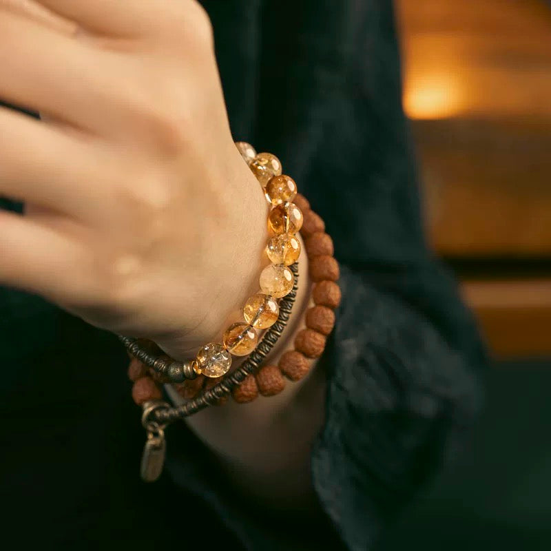 The Fortune Loop – Citrine & Rudraksha Wrap Bracelet