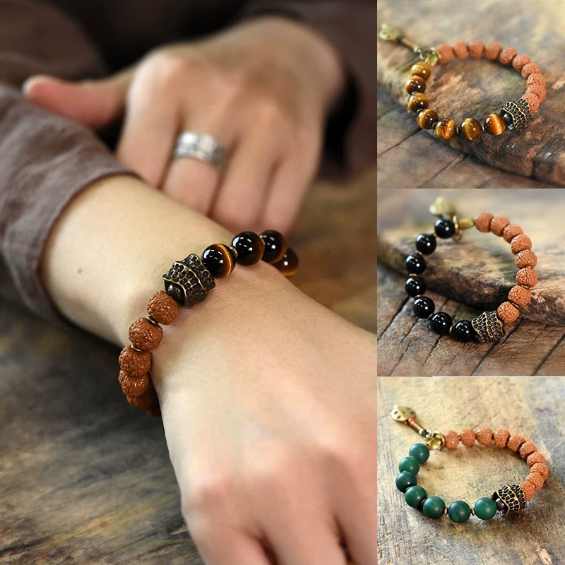 Golden Tiger Eye & Rudraksha Beaded Bracelet