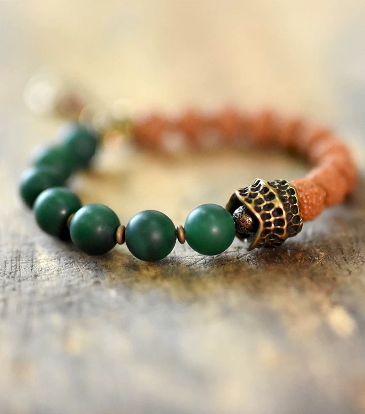 Matte Green Agate & Rudraksha Bodhi Bracelet