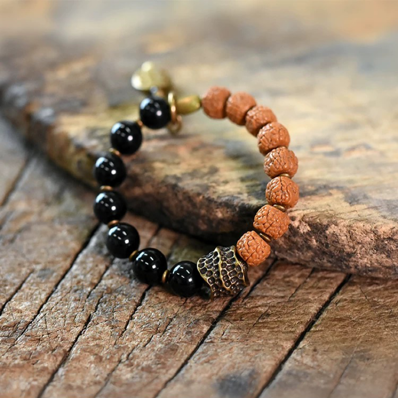 Natural Black Obsidian & Rudraksha Energy Bracelet