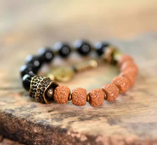 Natural Black Obsidian & Rudraksha Energy Bracelet