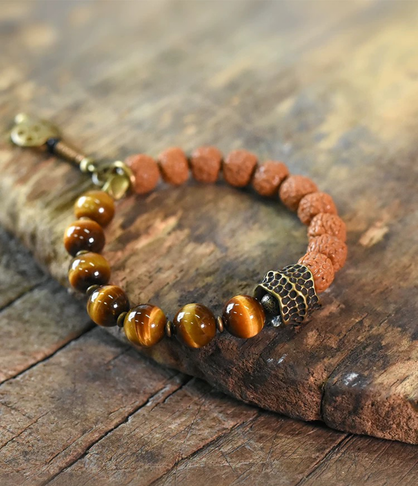 Golden Tiger Eye & Rudraksha Beaded Bracelet