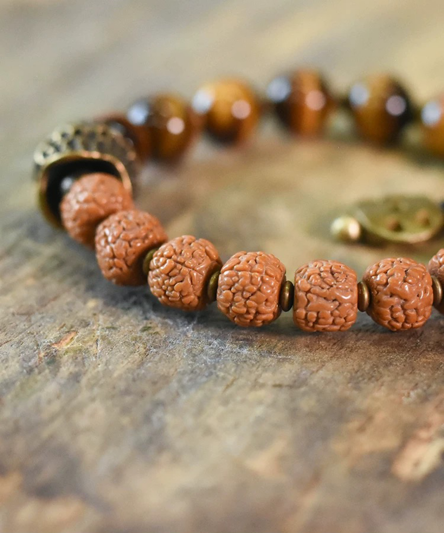 Golden Tiger Eye & Rudraksha Beaded Bracelet