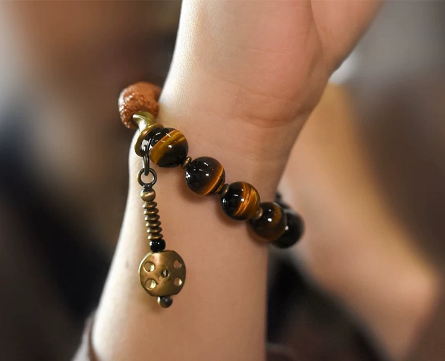 Golden Tiger Eye & Rudraksha Beaded Bracelet