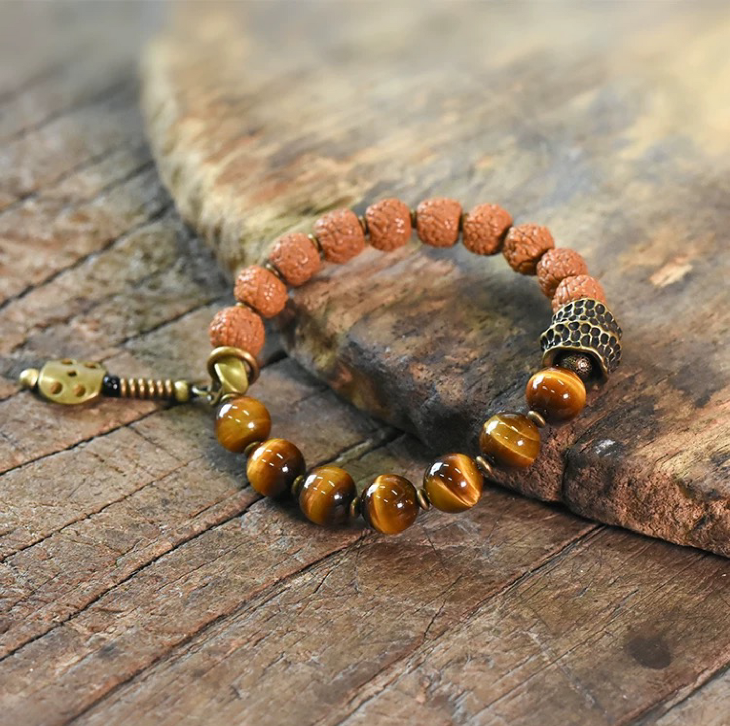 Golden Tiger Eye & Rudraksha Beaded Bracelet