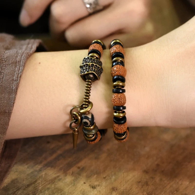 Handmade Rudraksha & Black Ebony Wood Wrap Bracelet