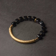 Obsidian & Brass Minimalist Bangle