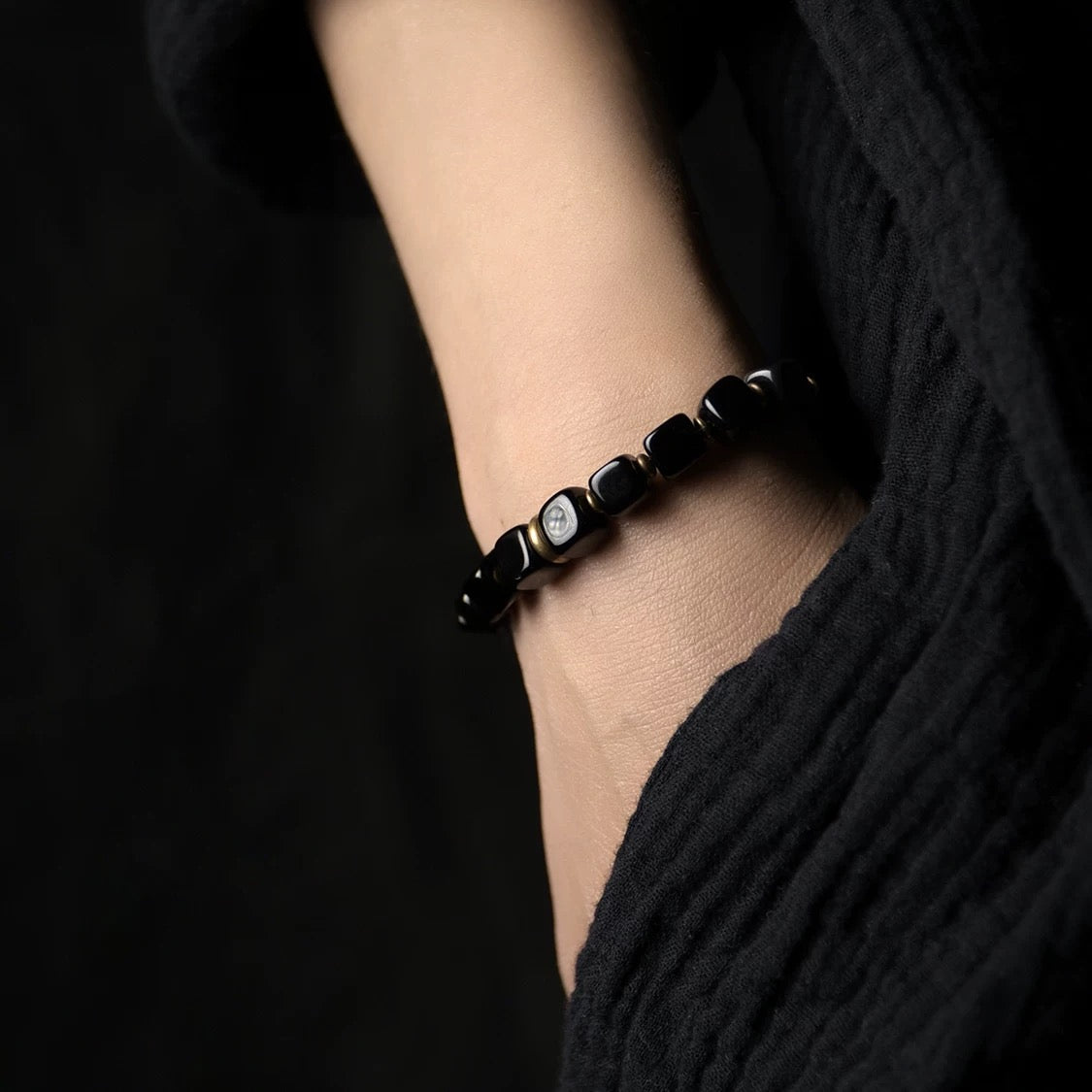Obsidian & Brass Minimalist Bangle
