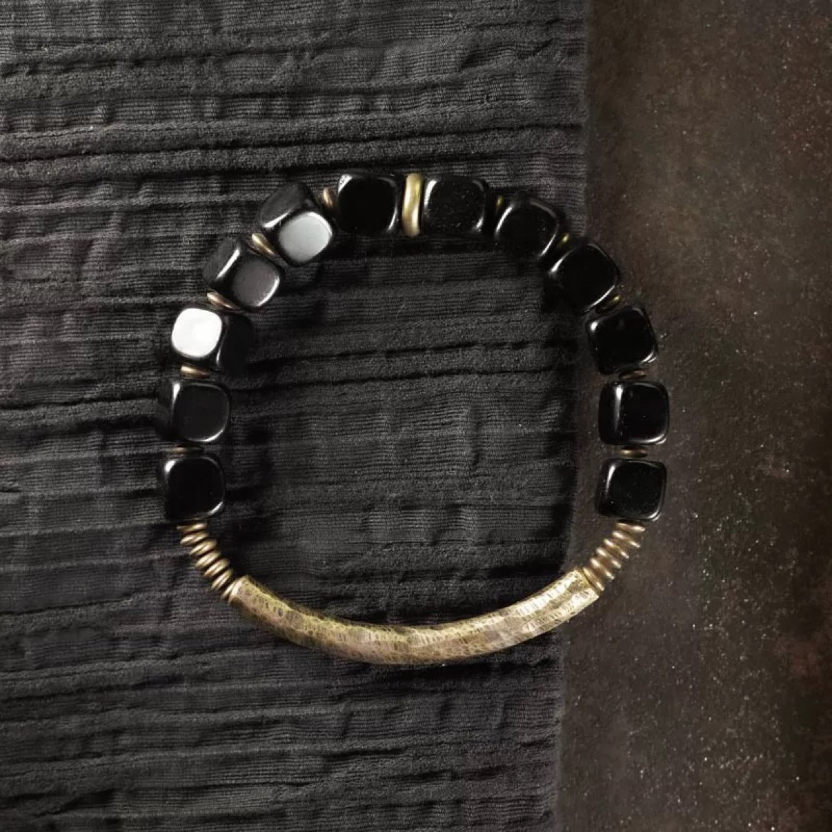 Obsidian & Brass Minimalist Bangle