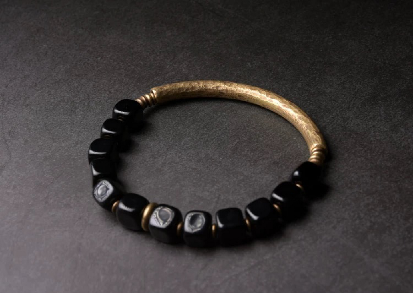 Obsidian & Brass Minimalist Bangle