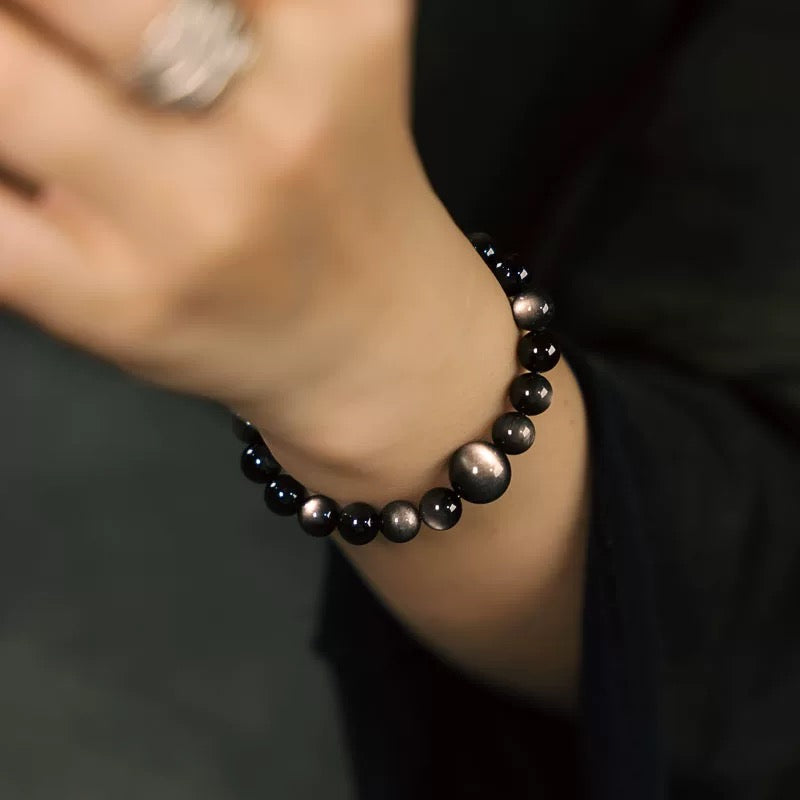Natural Silver Sheen Obsidian Wisdom Bracelet