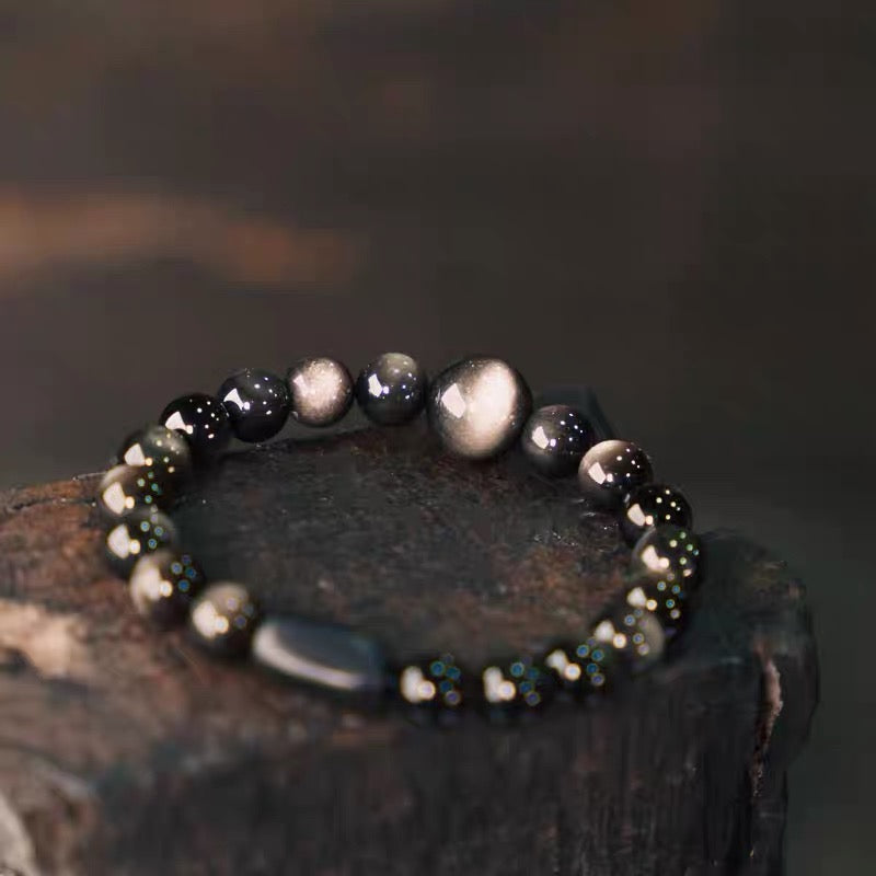 Natural Silver Sheen Obsidian Wisdom Bracelet
