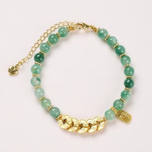 African Jade Five Emperors Coin Bracelet