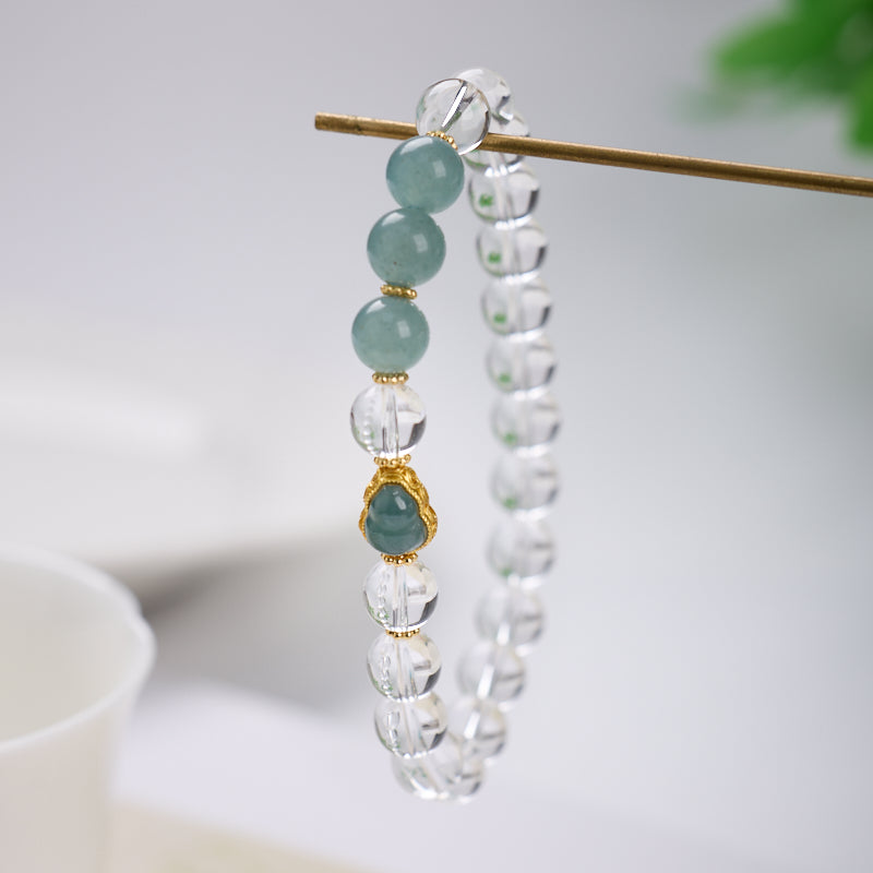 Clear Quartz & Faux Aquamarine Gourd Charm Bracelet