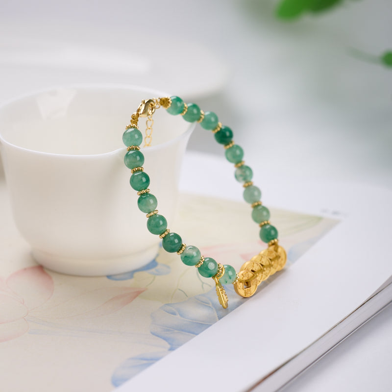 African Jade Five Emperors Coin Bracelet